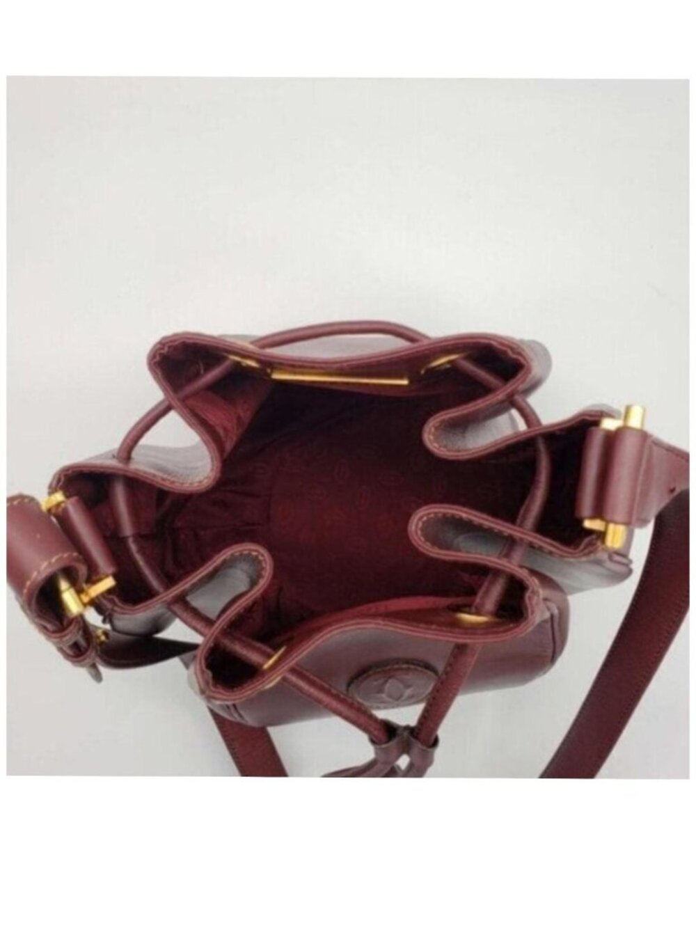 Authentic Cartier Burgundy Leather Bucket Bag Drawstring Crossbody - Picture 11 of 16